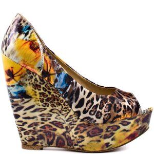 Zigi Soho Rush Open Toe Animal Print Floral Platform Wedge Size 7.5